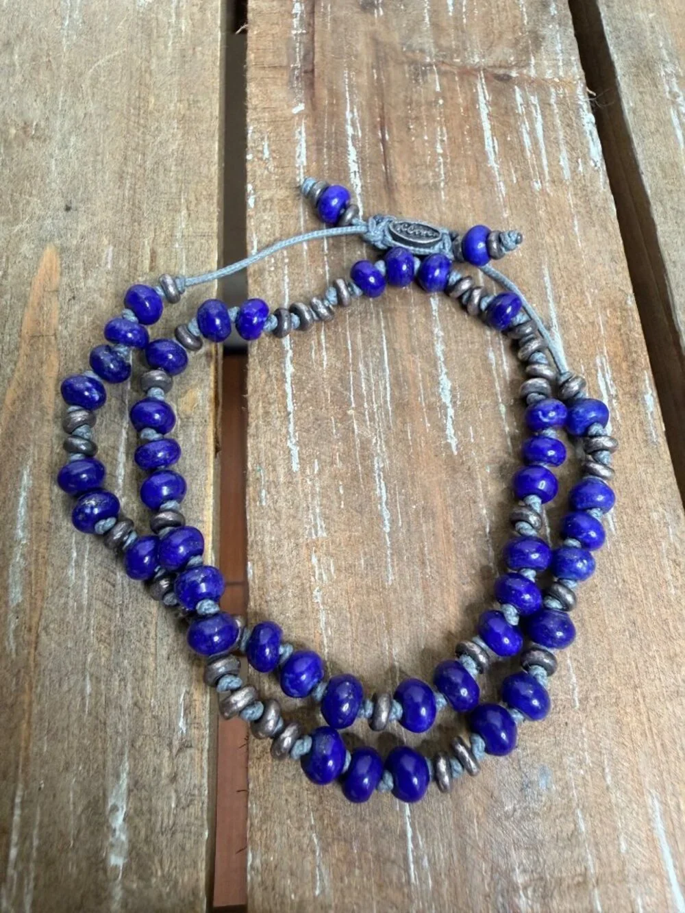 M.Cohen Blue Lapis Gemstone .925 Sterling Silver Double Wrap Bracelet